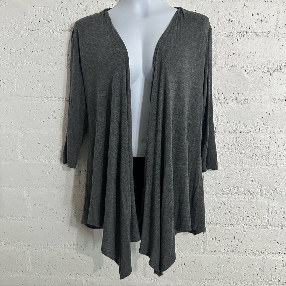 JM Fleurette Womens Cardigan L Gray Open Front 3/4 Sleeve Rayon Blend AJ2